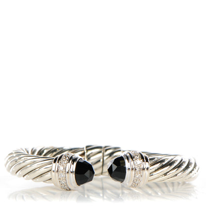 David Yurman Sterling Silver Pave Diamond Black Onyx 10mm Cable Classics Bracelet 1 of 6