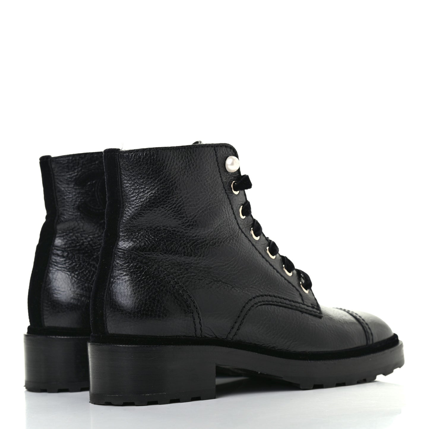 Calfskin Pearl Combat Ankle Boots 39.5 Black
