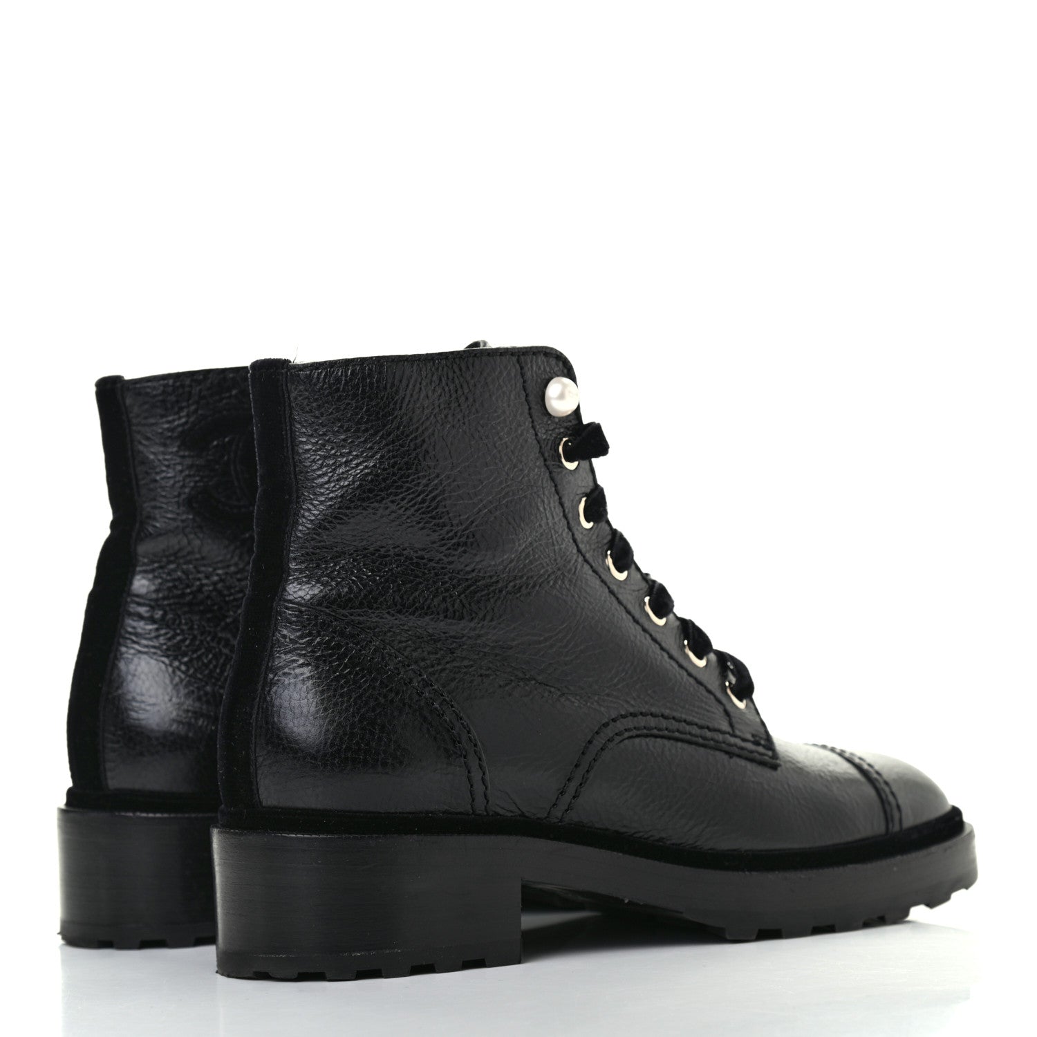 Chanel Calfskin Pearl Combat Ankle Boots 39.5 Black 4 of 7