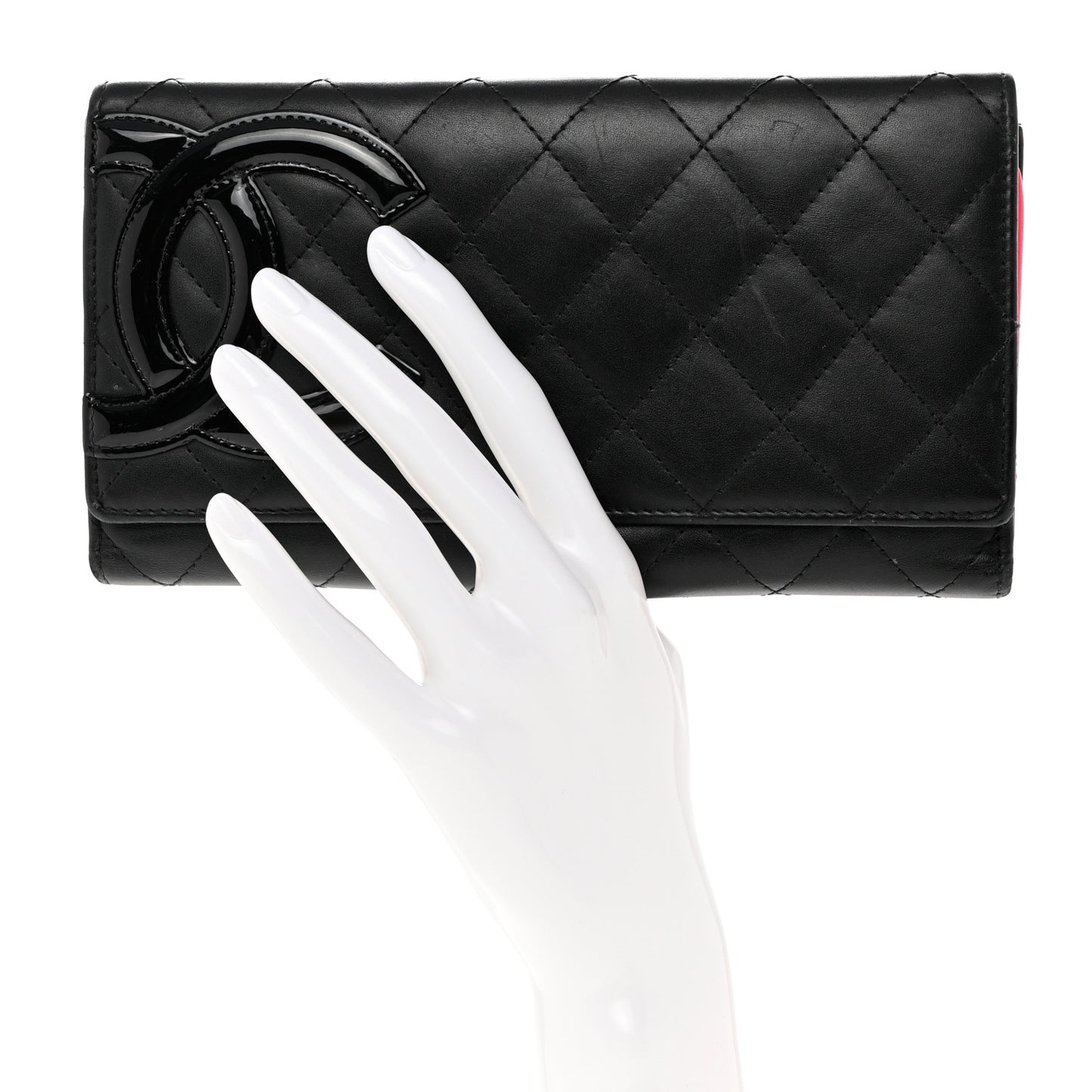 Calfskin Quilted Cambon Long Double Wallet Black