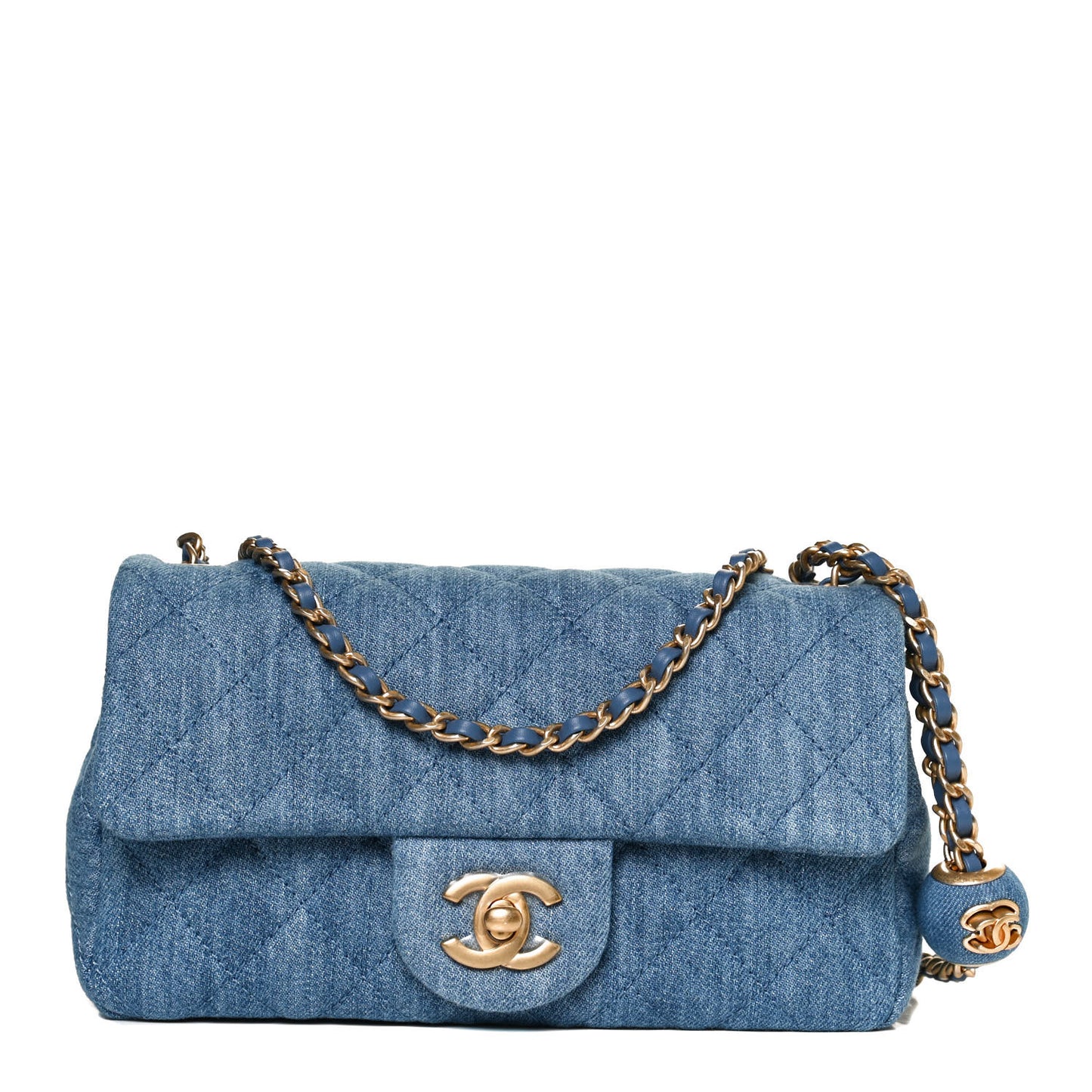 Denim Quilted Mini Pearl Crush Rectangular Flap Blue