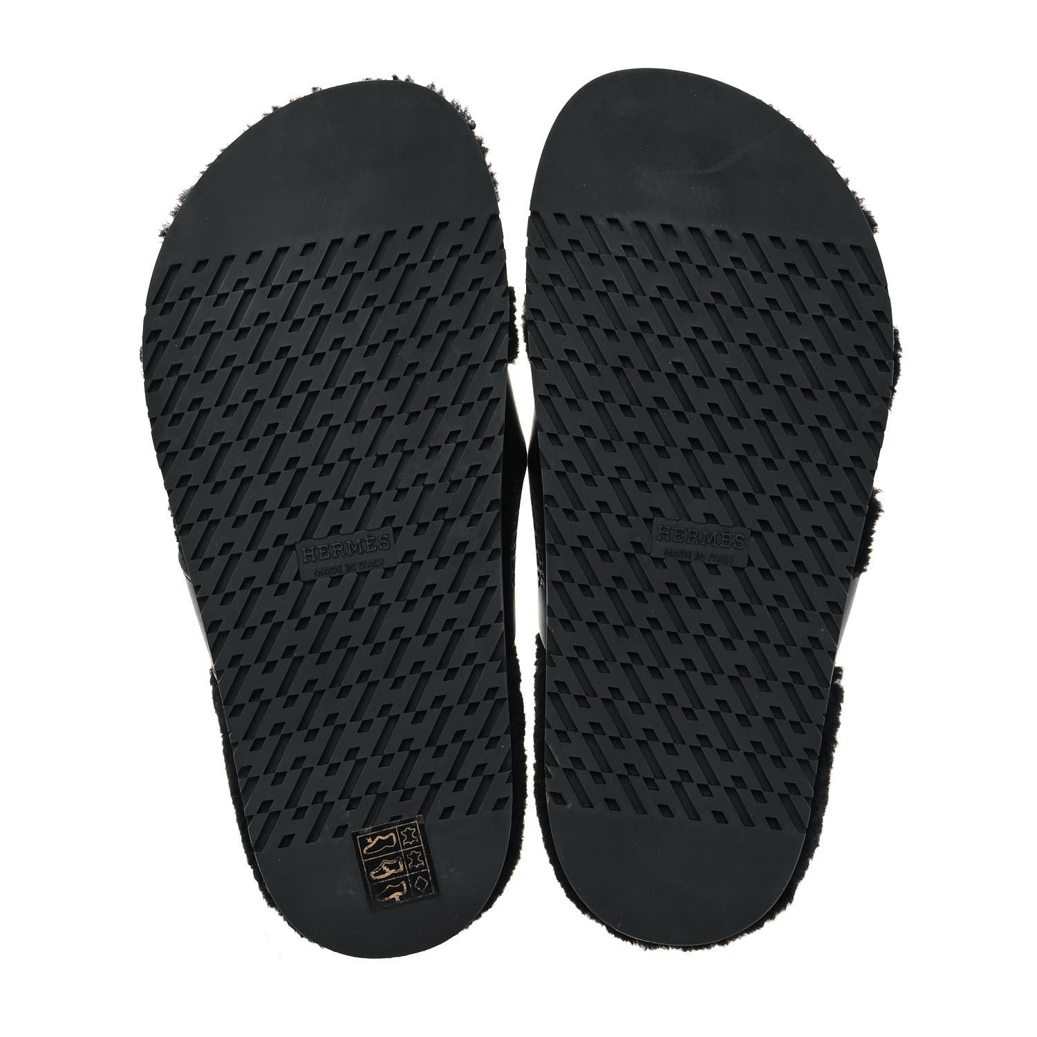 Hermes Calfskin Woolskin Womens Chypre Sandals 37.5 Black 5 of 10