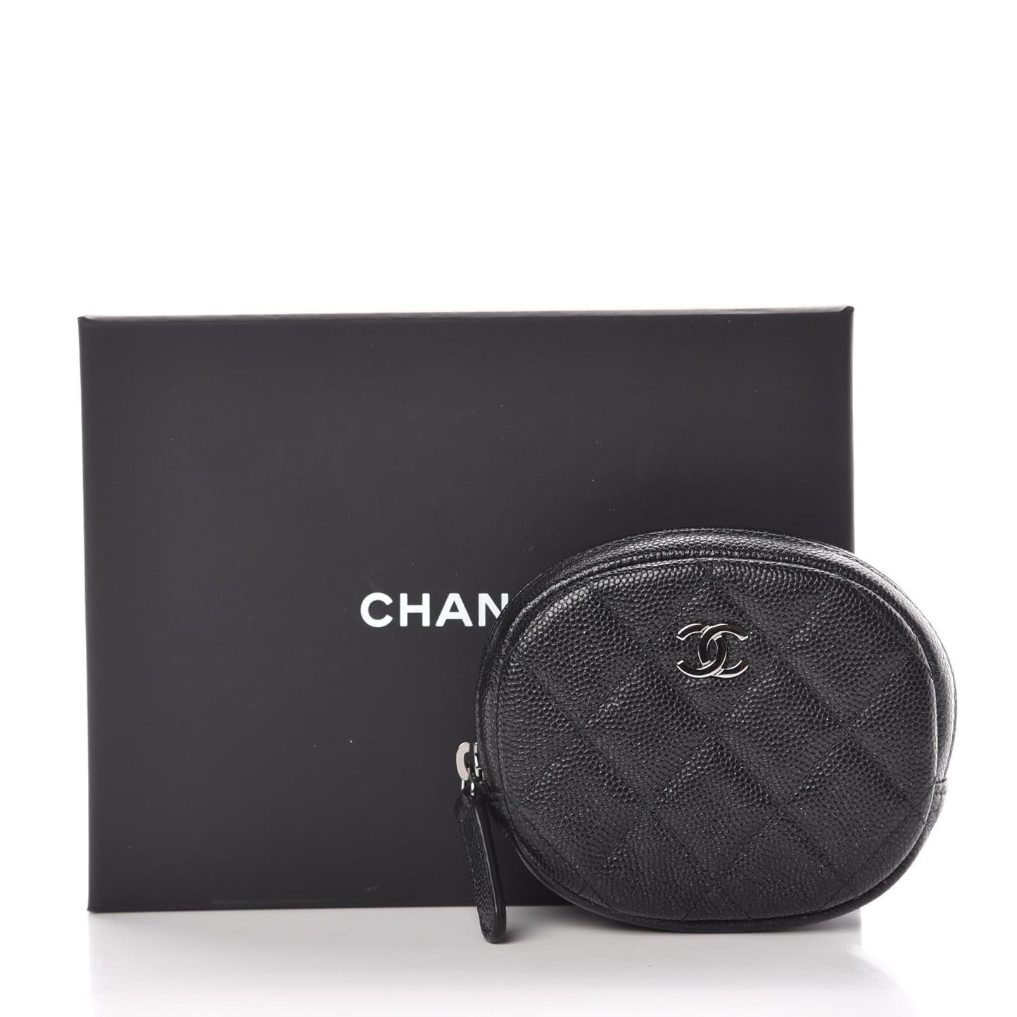 Metallic Caviar Quilted Zip Around Classic Coin Purse Black