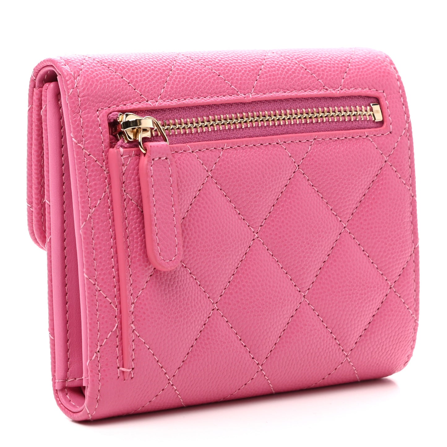 Caviar Quilted Compact Flap Wallet Pink