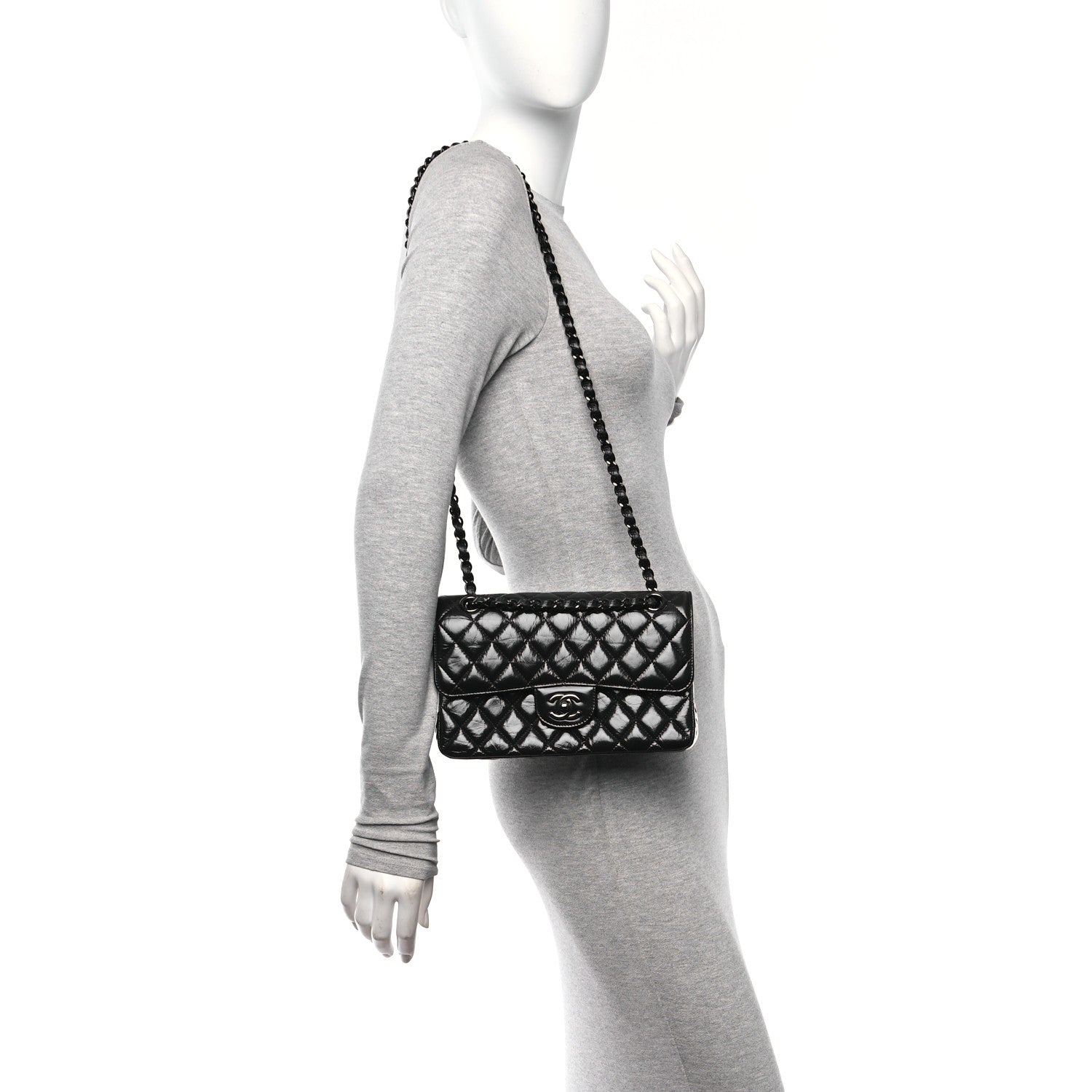 Chanel Shiny Crumpled Calfskin Quilted Small Double Flap So Black 2 of 10