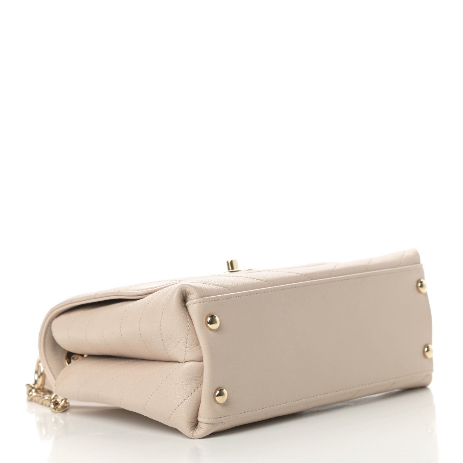Chanel Grained Calfskin Small Chevron Chic Top Handle Flap Beige 4 of 14