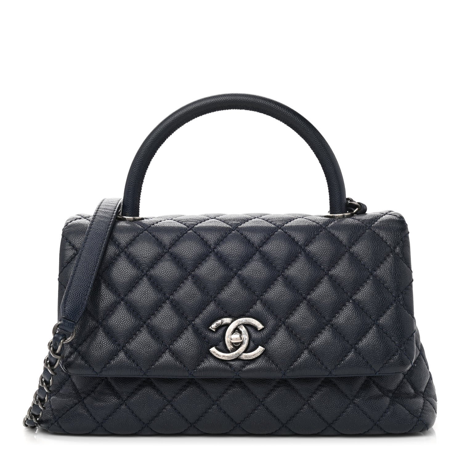 Chanel Caviar Quilted Small Coco Handle Flap Navy 1 of 10