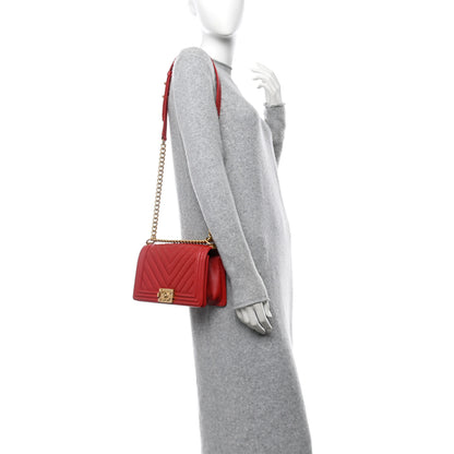 Chanel Caviar Chevron Quilted Medium Boy Flap Red 2 of 12