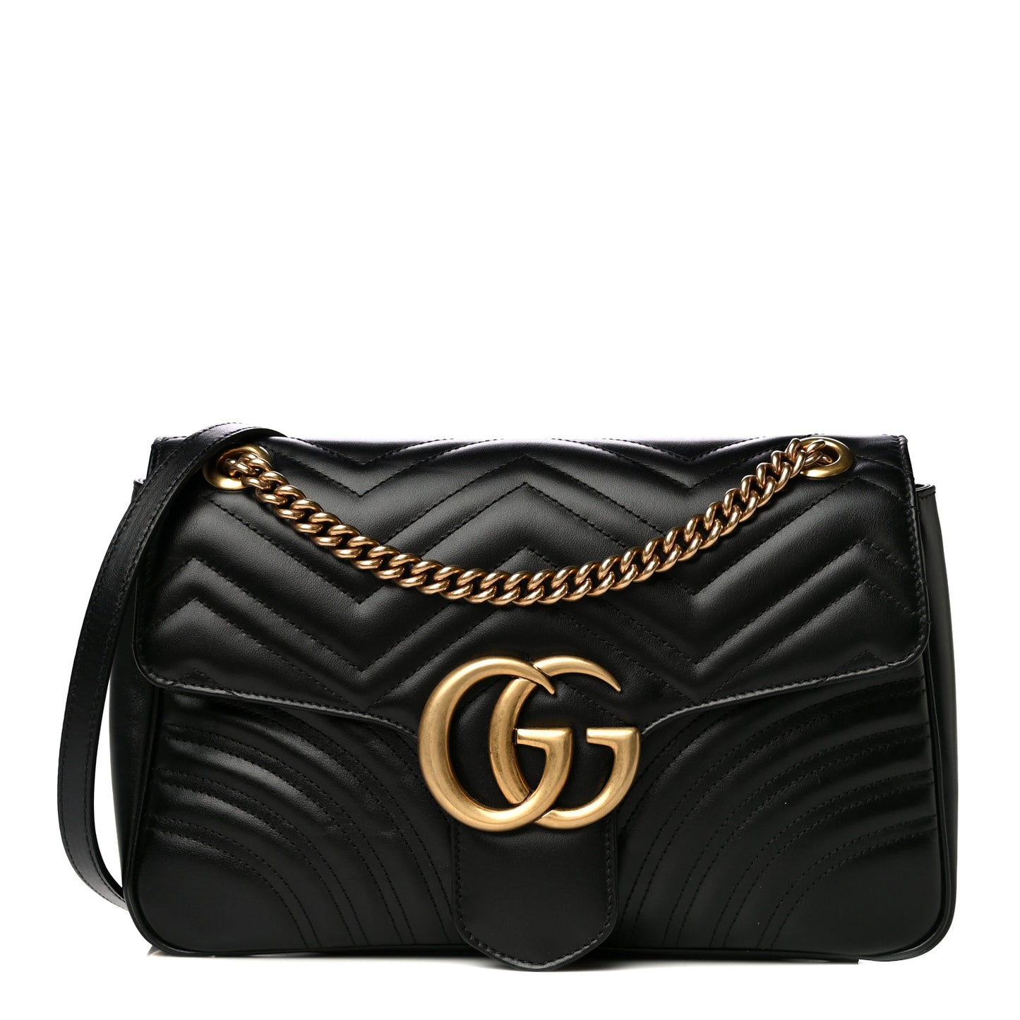 Calfskin Matelasse Medium GG Marmont Shoulder Bag Black