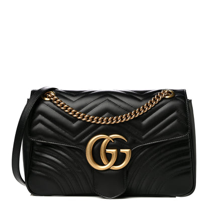 Gucci Calfskin Matelasse Medium GG Marmont Shoulder Bag Black 1 of 15