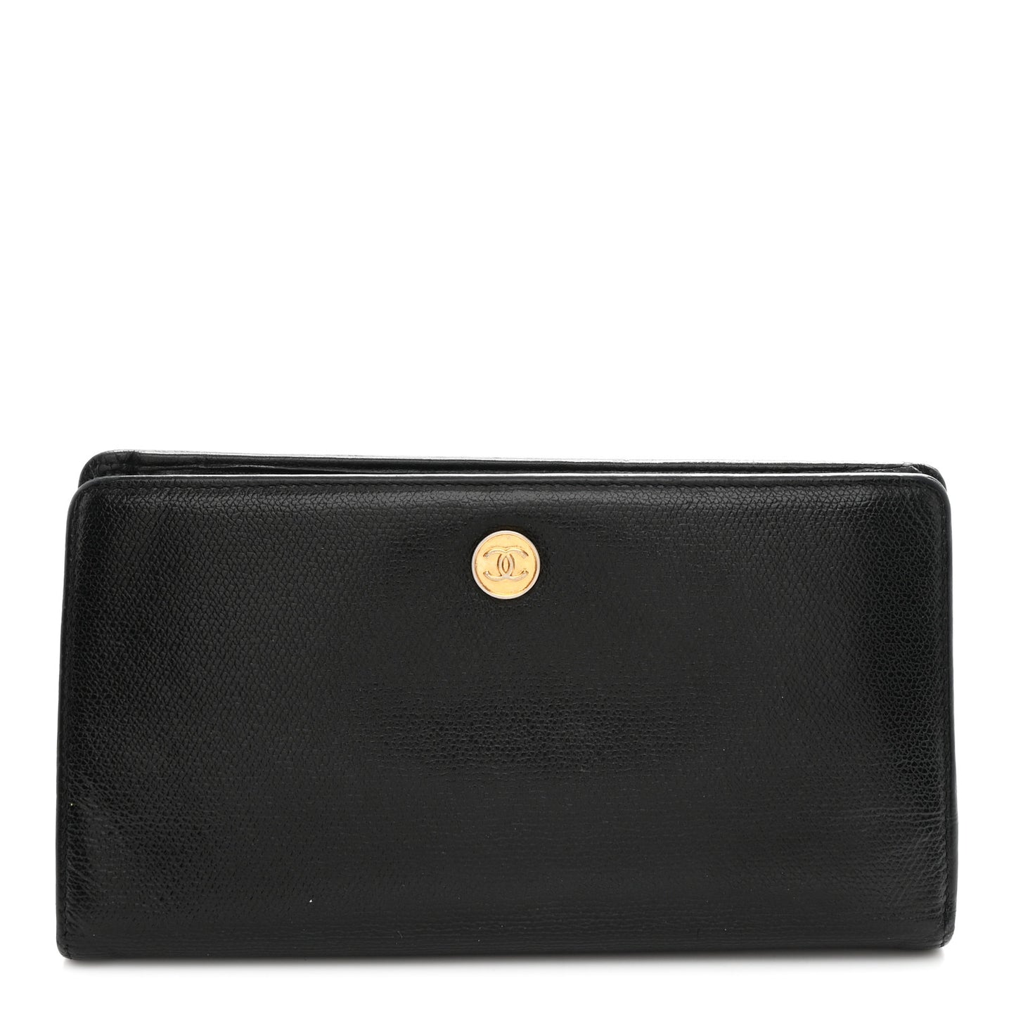 Grained Calfskin CC Button Yen Wallet Black