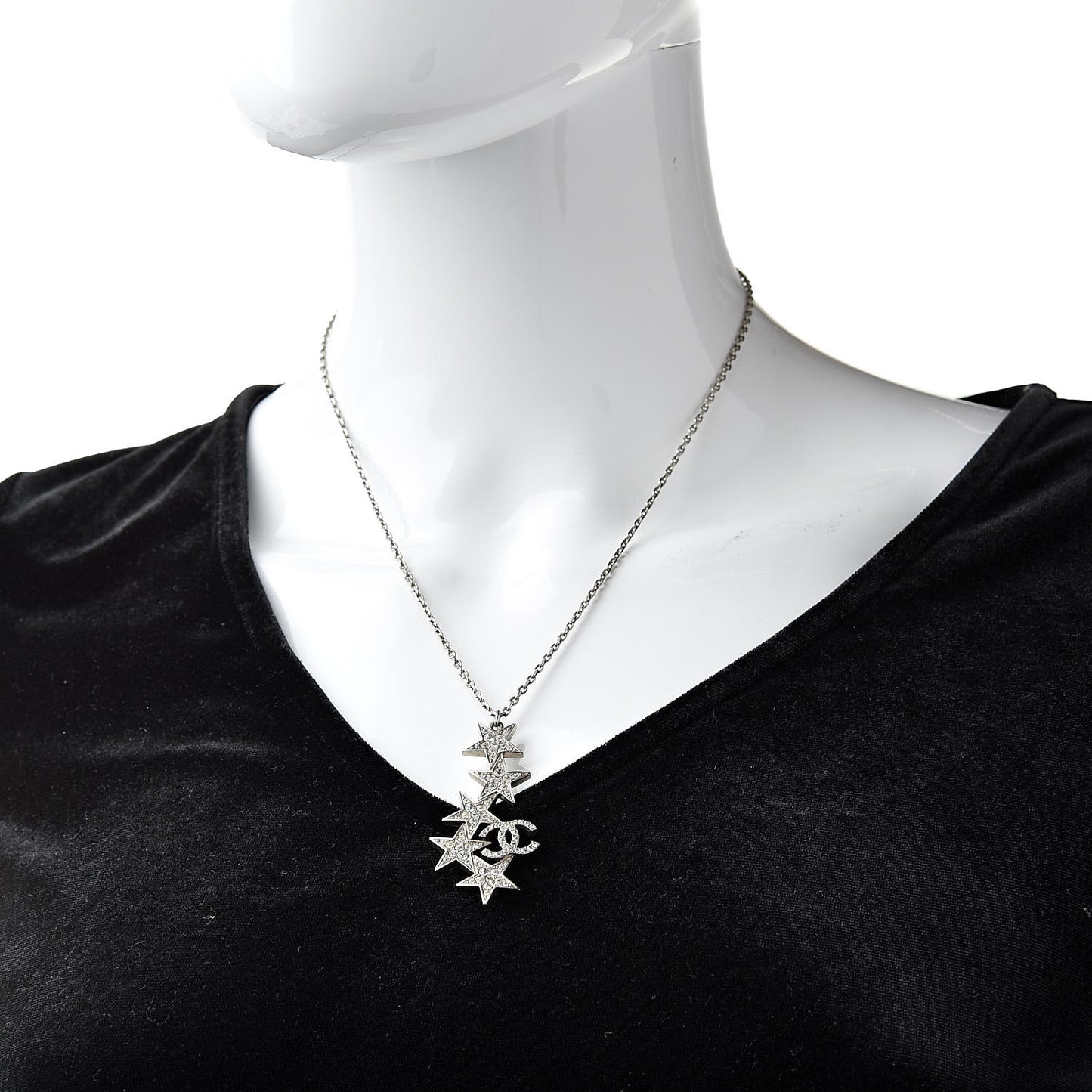 Crystal Star CC Pendant Necklace Silver