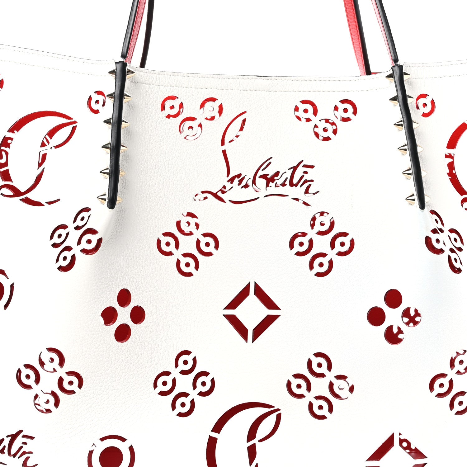 Christian Louboutin Calfskin Perforated Large Loubinthesky Cabarock Spikes Tote Snow 7 of 9