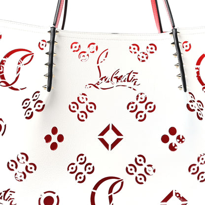 Christian Louboutin Calfskin Perforated Large Loubinthesky Cabarock Spikes Tote Snow 7 of 9