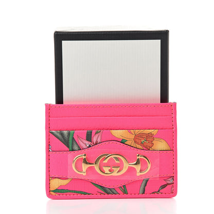 Gucci Calfskin Flora Print Zumi Card Holder Fuxia Fluo 7 of 7
