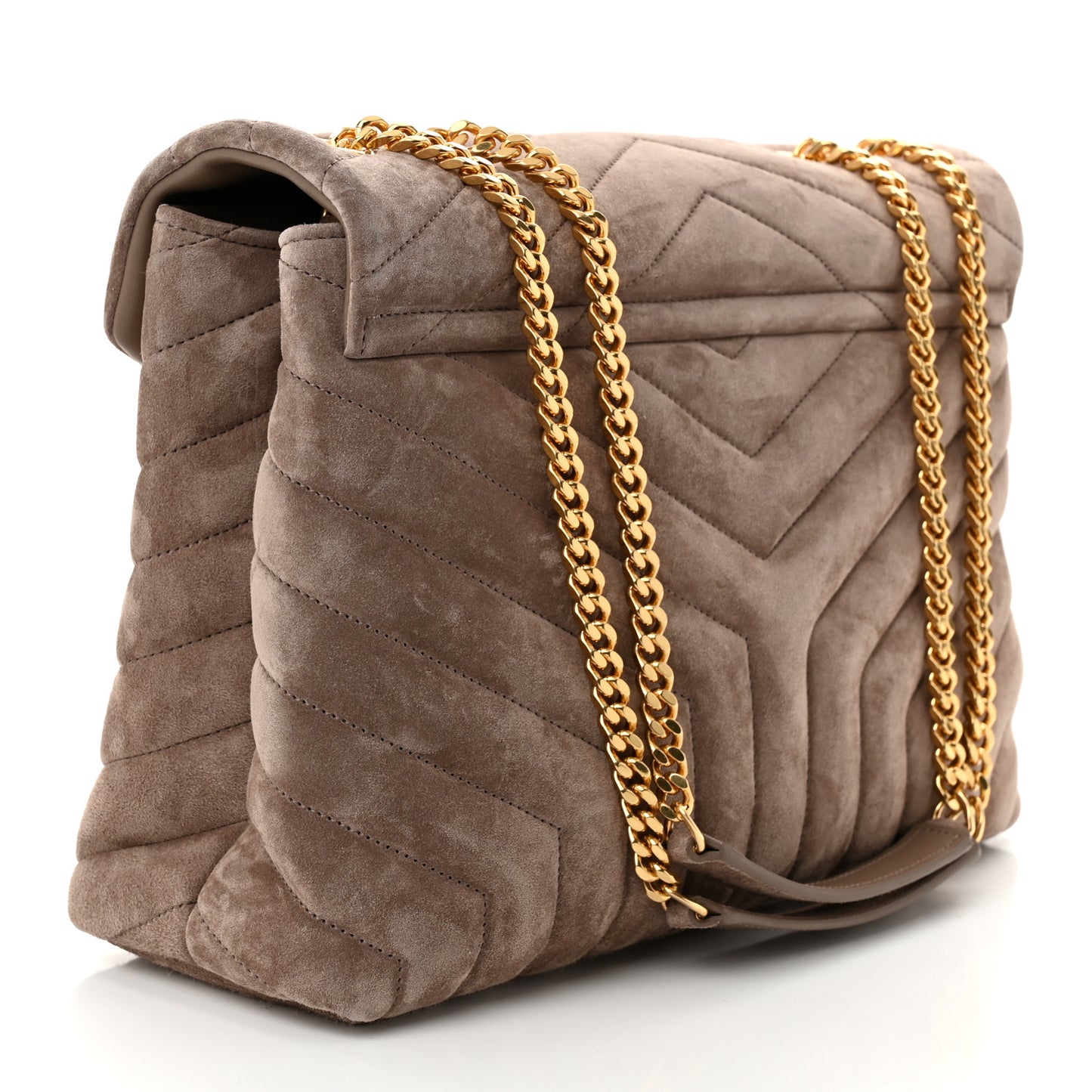 Suede Y Quilted Monogram Medium Loulou Chain Satchel Taupe