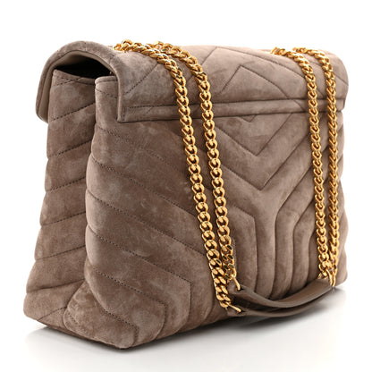Saint Laurent Suede Y Quilted Monogram Medium Loulou Chain Satchel Taupe 3 of 11