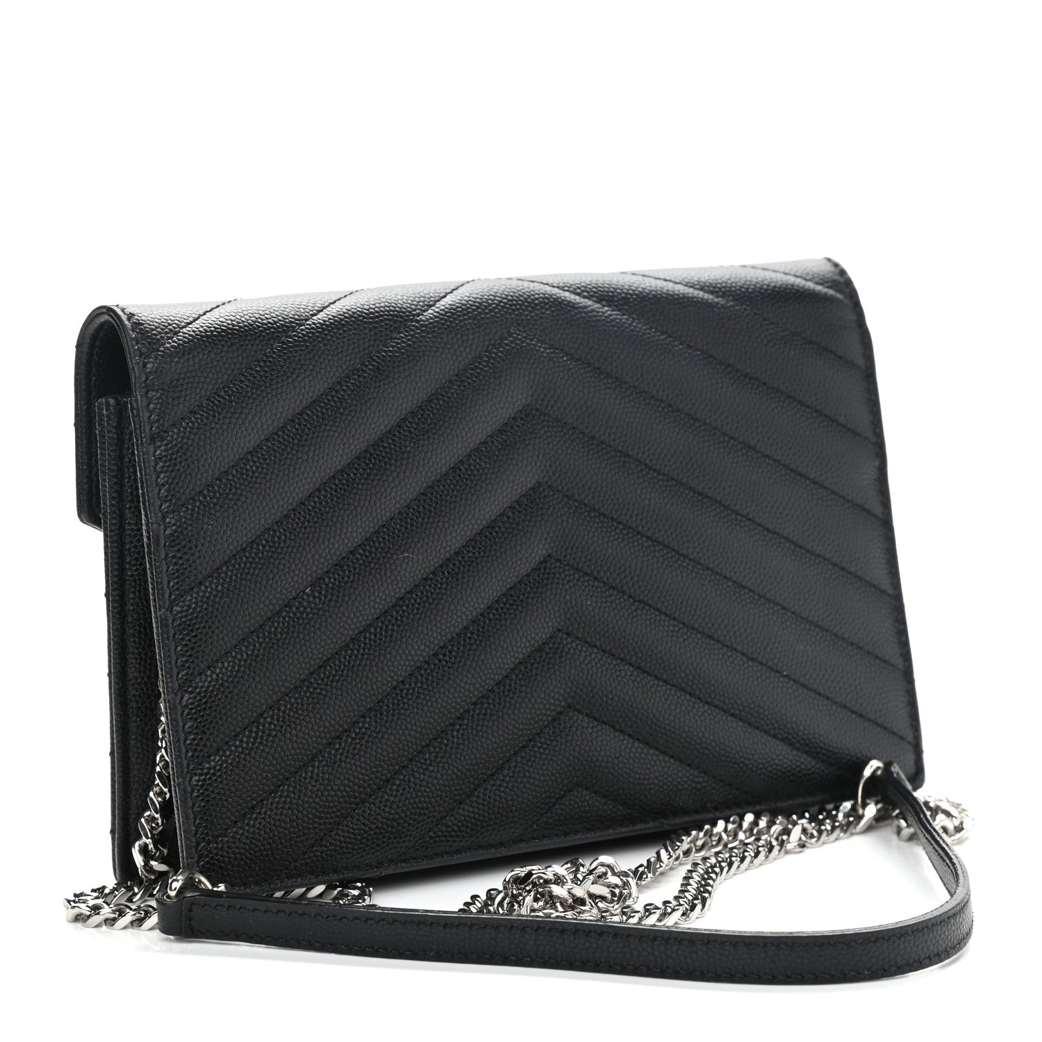 Saint Laurent Grain De Poudre Matelasse Chevron Monogram Envelope Chain Wallet Black 2 of 8