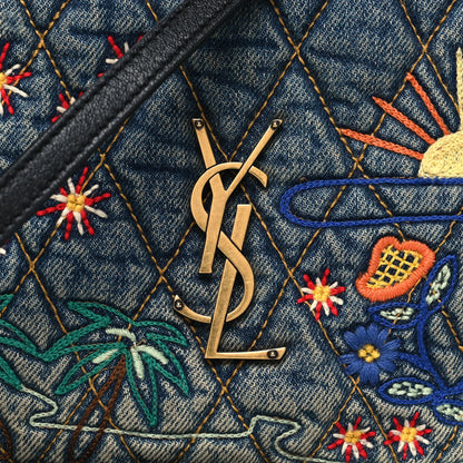 Saint Laurent Denim Matelasse Quilted Summer Embroidered Classic Monogram Camera Bag Blue 8 of 11