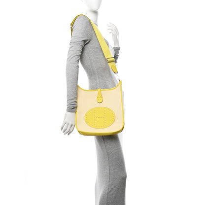 Hermes Toile H Taurillon Clemence Evelyne III PM Ecru Citron Lime 2 of 11