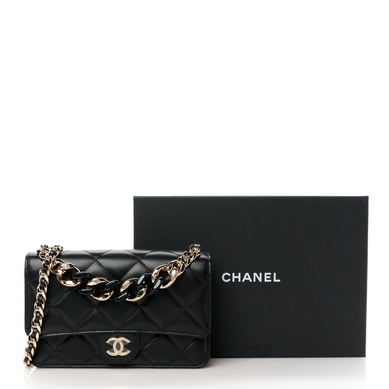 Chanel Lambskin Plexi Quilted Wallet On Chain WOC Black 12 of 12