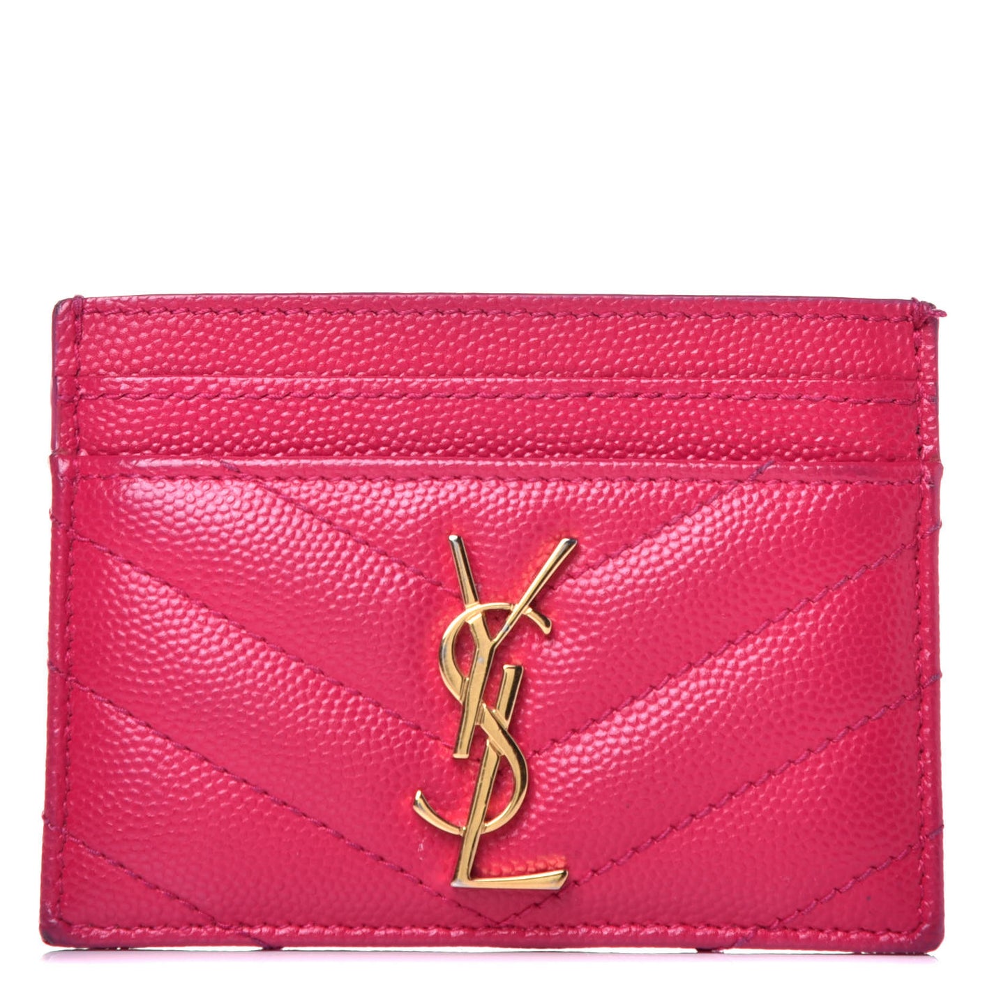 Grain De Poudre Matelasse Chevron Monogram Credit Card Case Fresh Fuxia