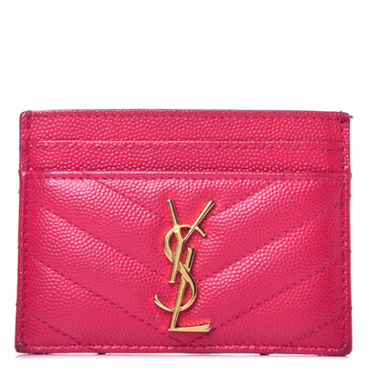 Saint Laurent Grain De Poudre Matelasse Chevron Monogram Credit Card Case Fresh Fuxia 1 of 8