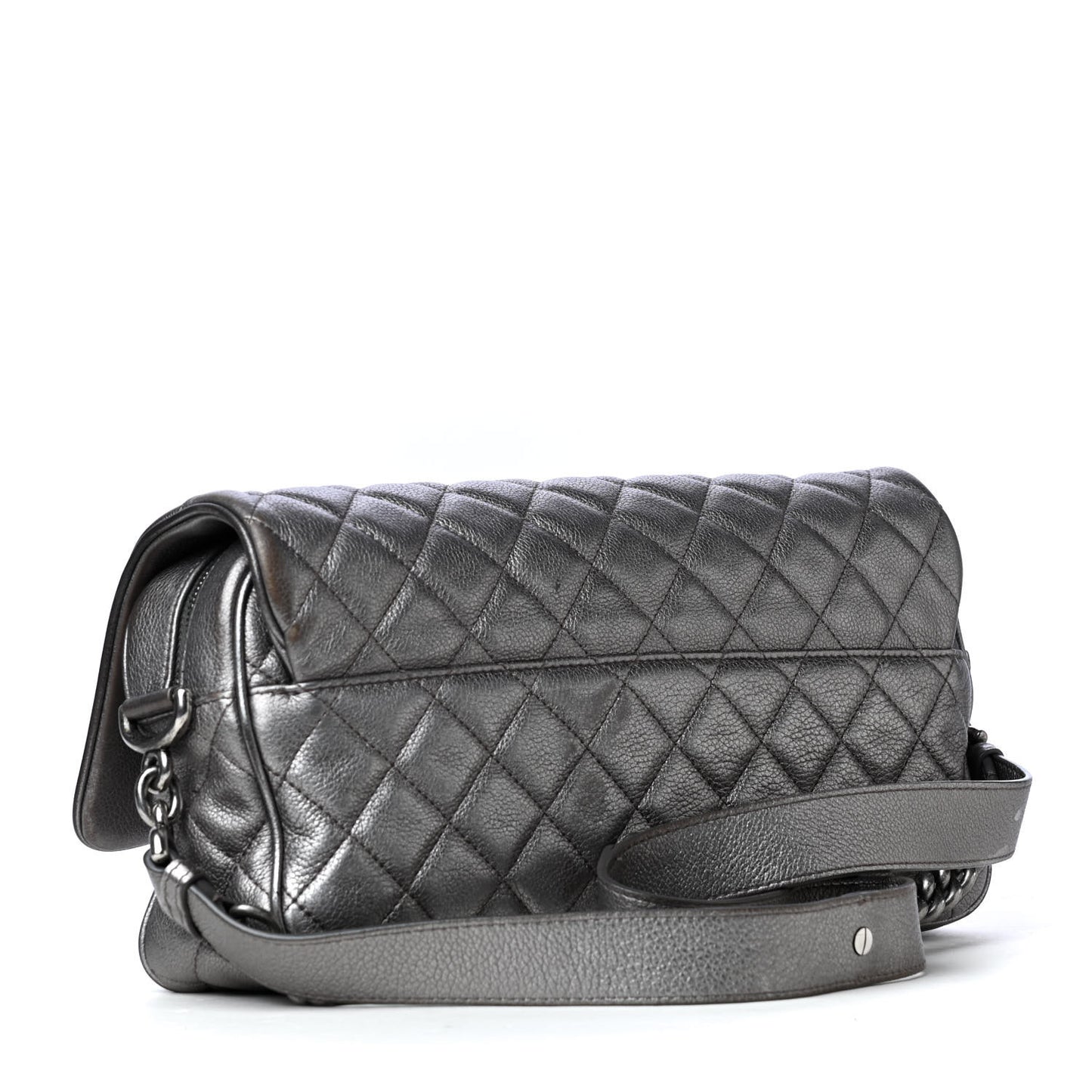 Metallic Calfskin Quilted Jumbo Chain Detail Flap Silver