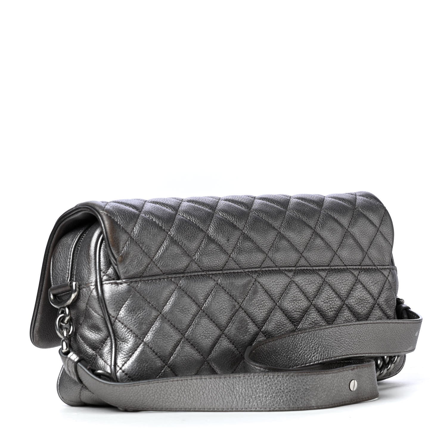 Chanel Metallic Calfskin Quilted Jumbo Chain Detail Flap Silver 3 of 14