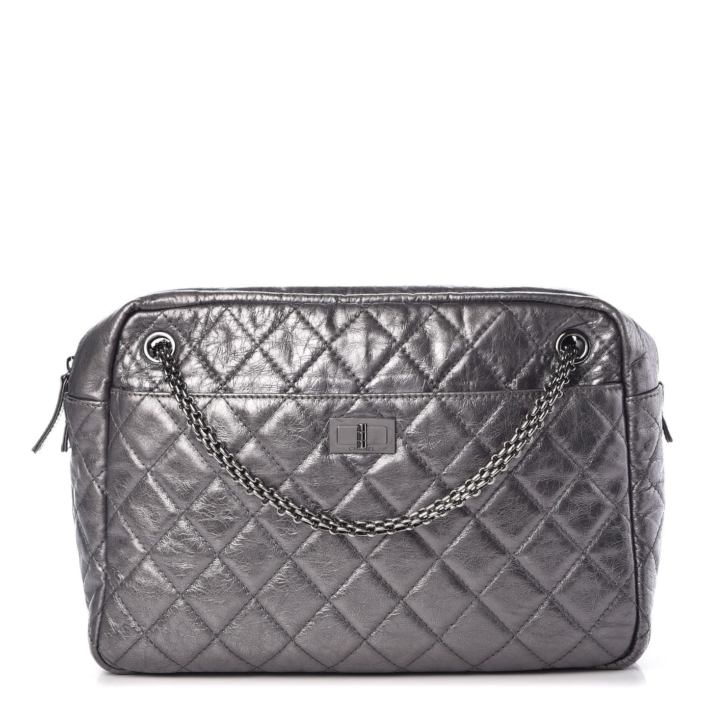 Metallic Aged Calfskin Quilted Large Reissue Camera Case Silver