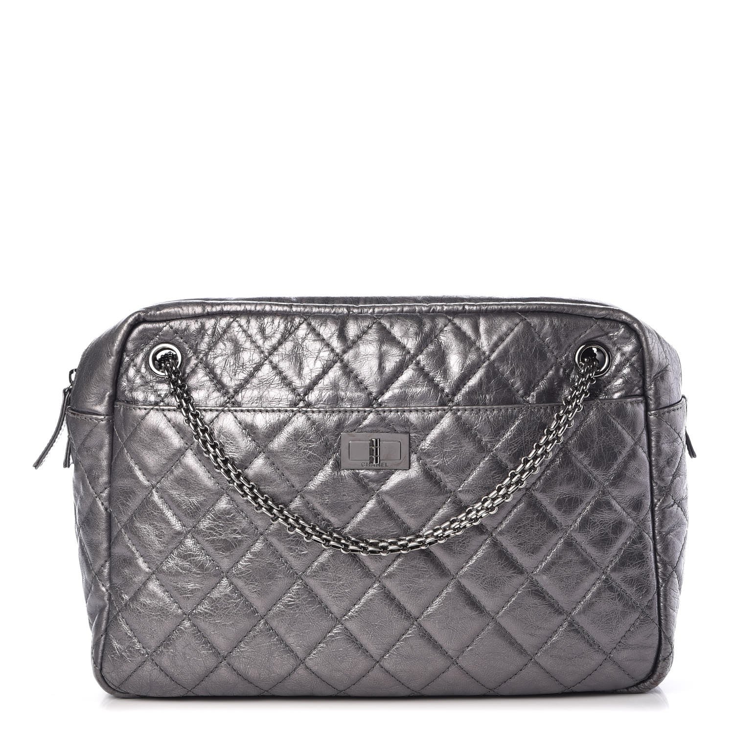 Chanel Metallic Aged Calfskin Quilted Large Reissue Camera Case Silver 1 of 7