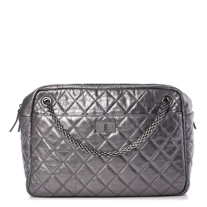 Chanel Metallic Aged Calfskin Quilted Large Reissue Camera Case Silver 1 of 7