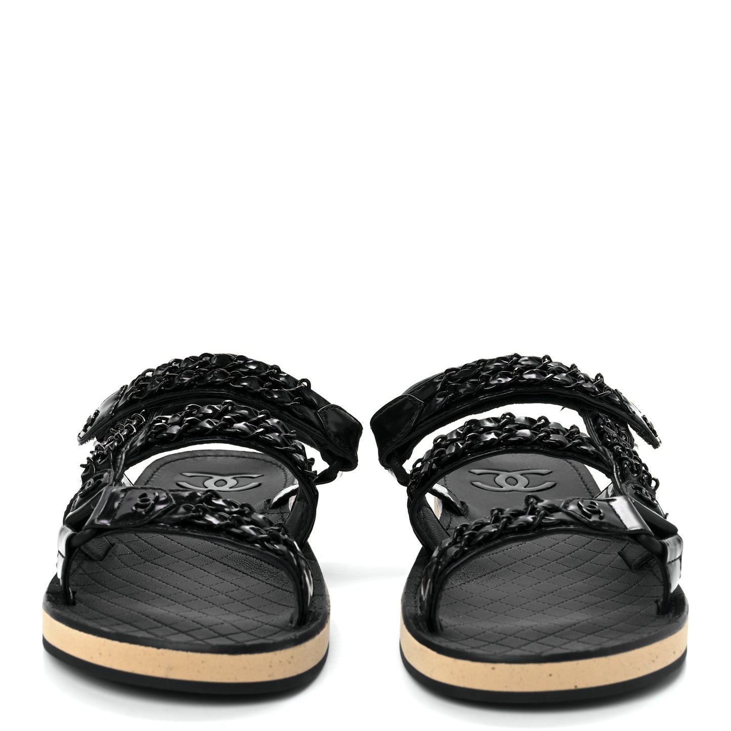 Laminated Goatskin Chain Sandals 41 Black 41 Black