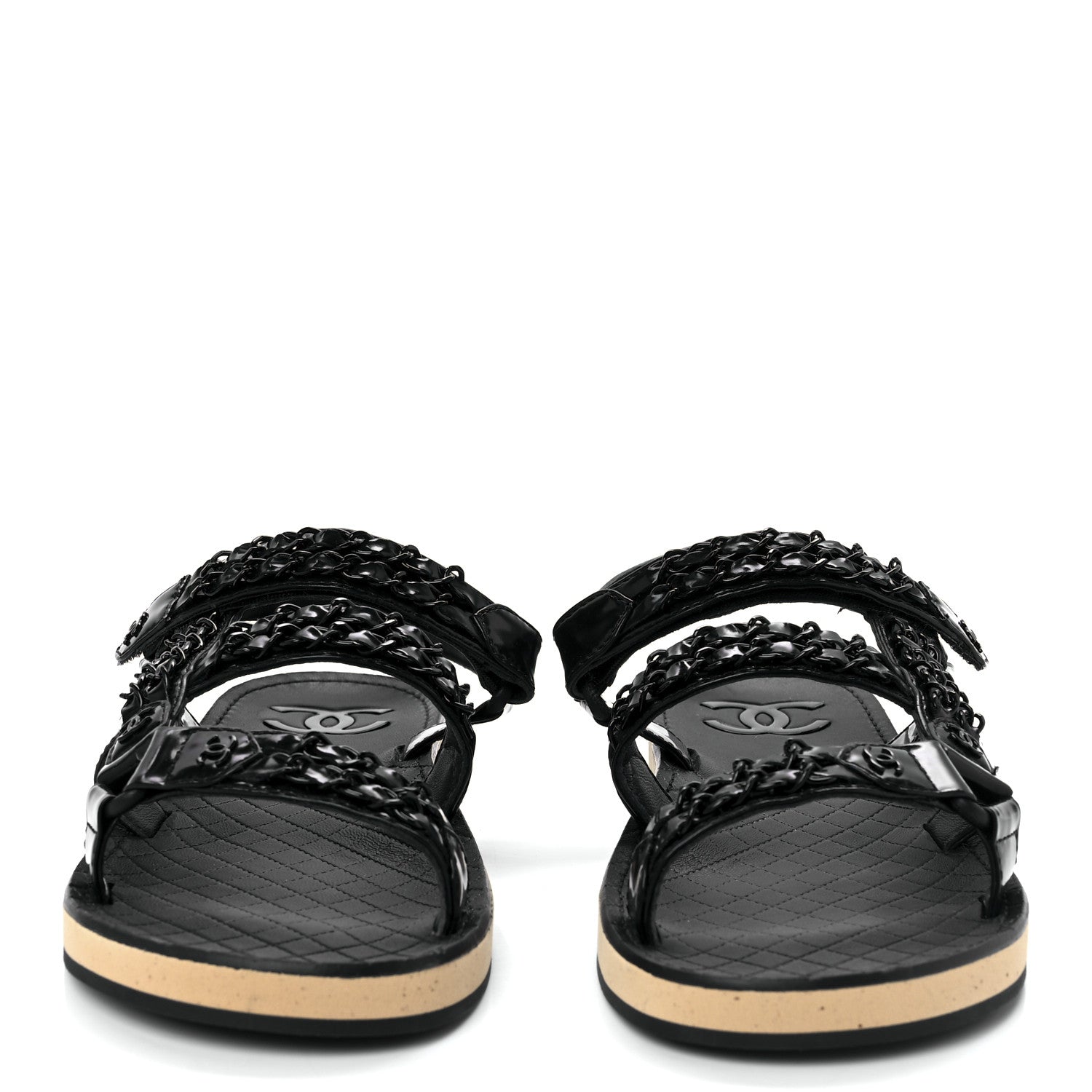 Chanel Laminated Goatskin Chain Sandals 41 Black 41 Black 2 of 9