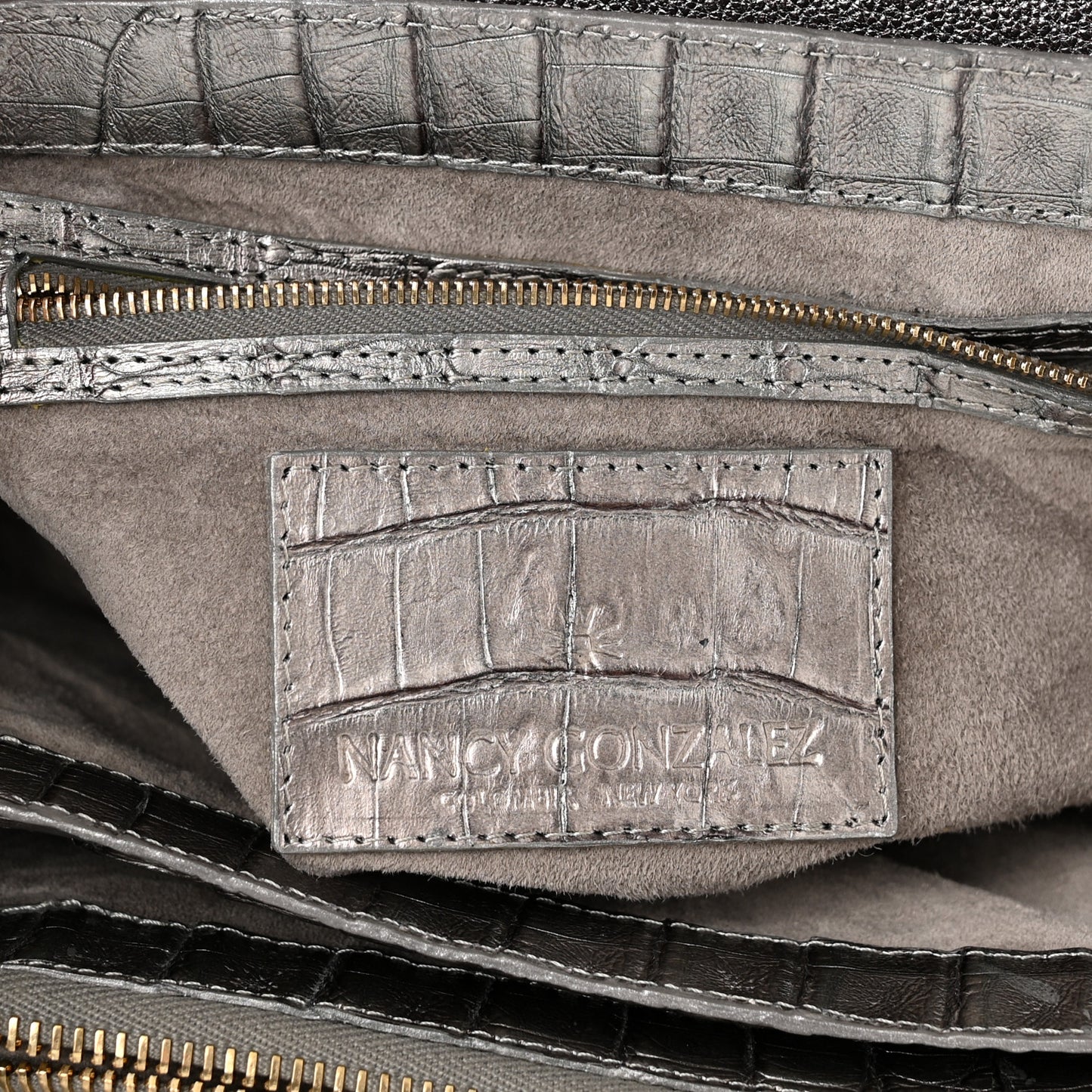 Metallic Crocodile Flap Chain Shoulder Bag Grey