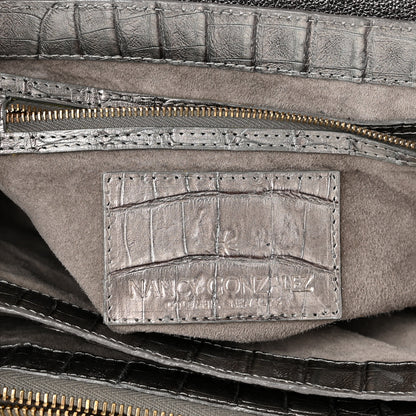 Nancy Gonzalez Metallic Crocodile Flap Chain Shoulder Bag Grey 6 of 10
