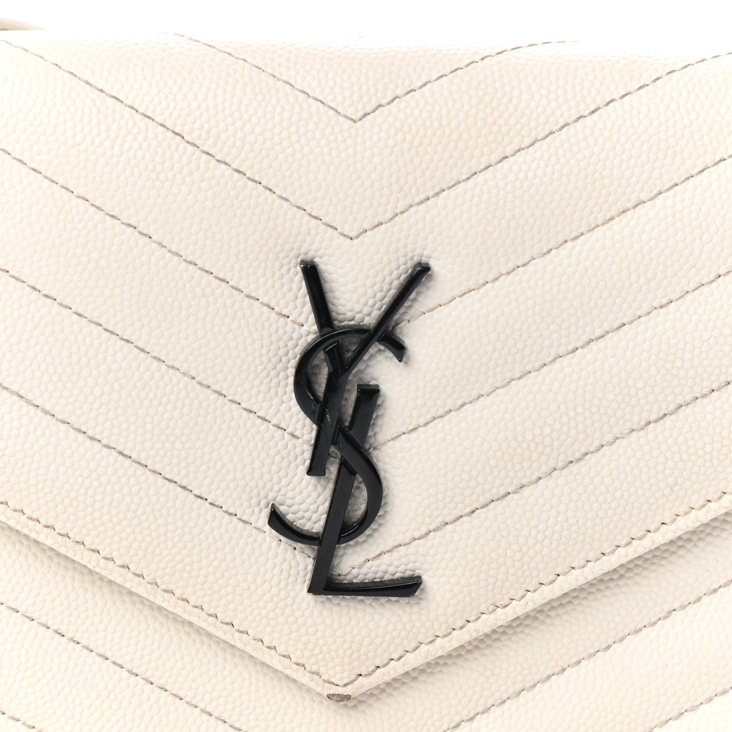 Saint Laurent Grain De Poudre Matelasse Chevron Monogram Envelope Chain Wallet Dove White 7 of 9