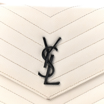 Saint Laurent Grain De Poudre Matelasse Chevron Monogram Envelope Chain Wallet Dove White 7 of 9