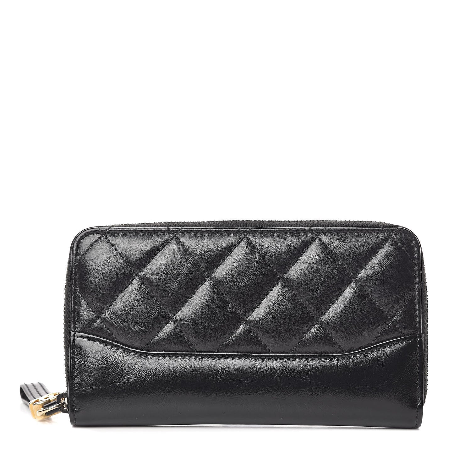 Aged Calfskin Quilted Small Gabrielle Zip Around Wallet Black