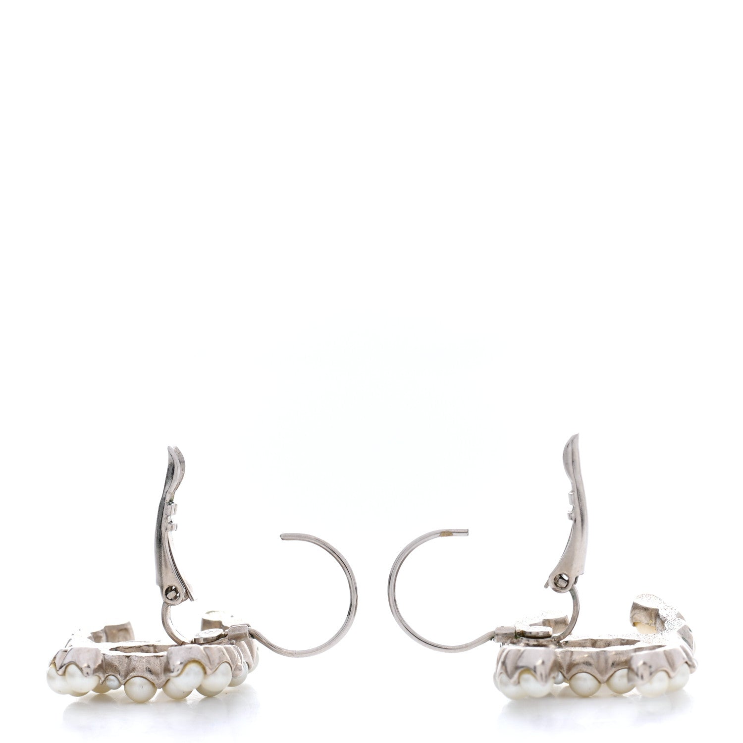 Chanel Pearl CC Dangle Earrings Silver 3 of 5