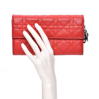 Christian Dior Lambskin Cannage Rendezvous Wallet Coral 2 of 10