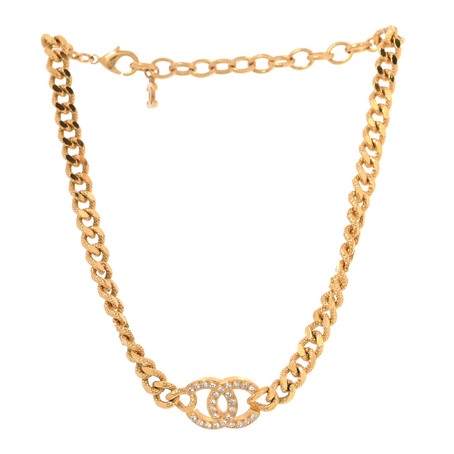Metal Crystal Textured CC Chain Choker Necklace Gold