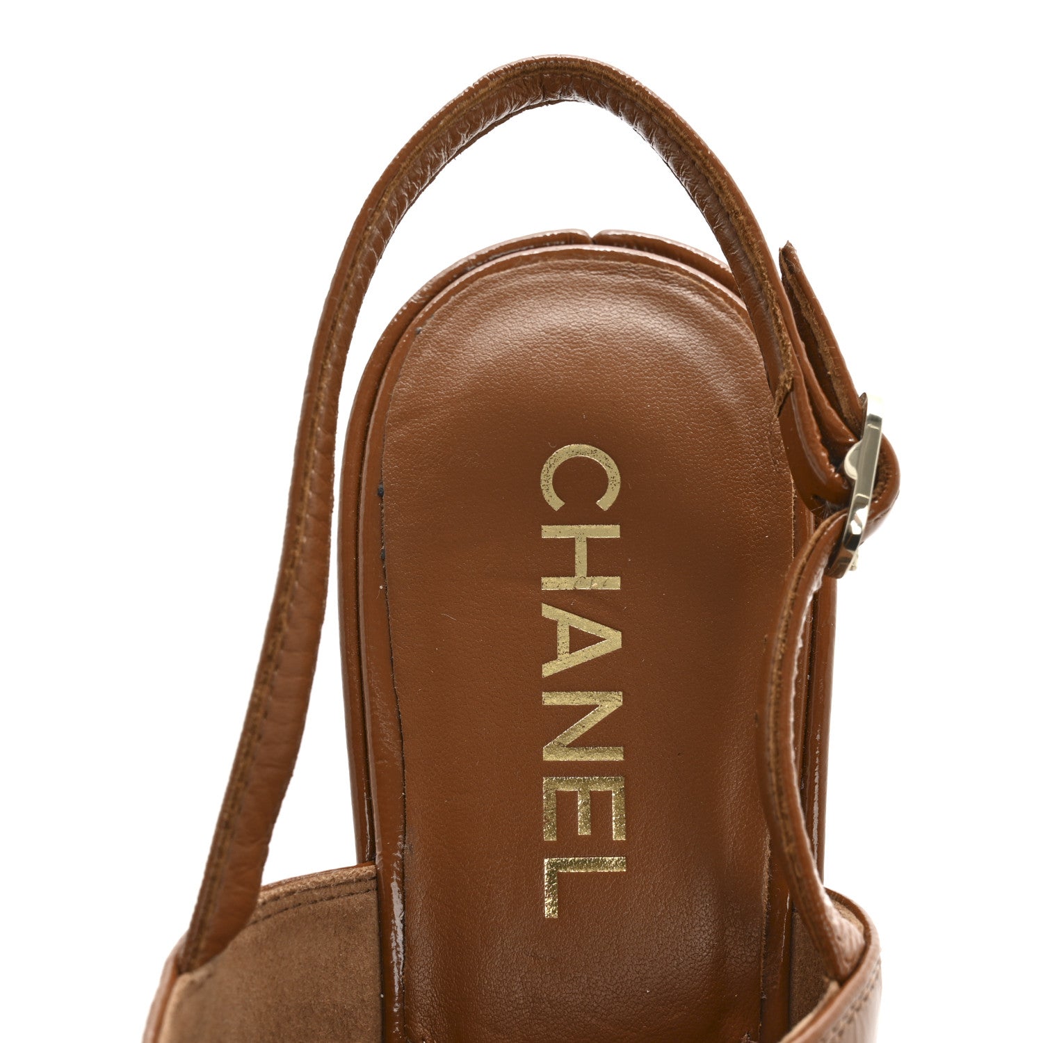 Chanel Crumpled Patent Lambskin Platform Sandals 39 Light Brown