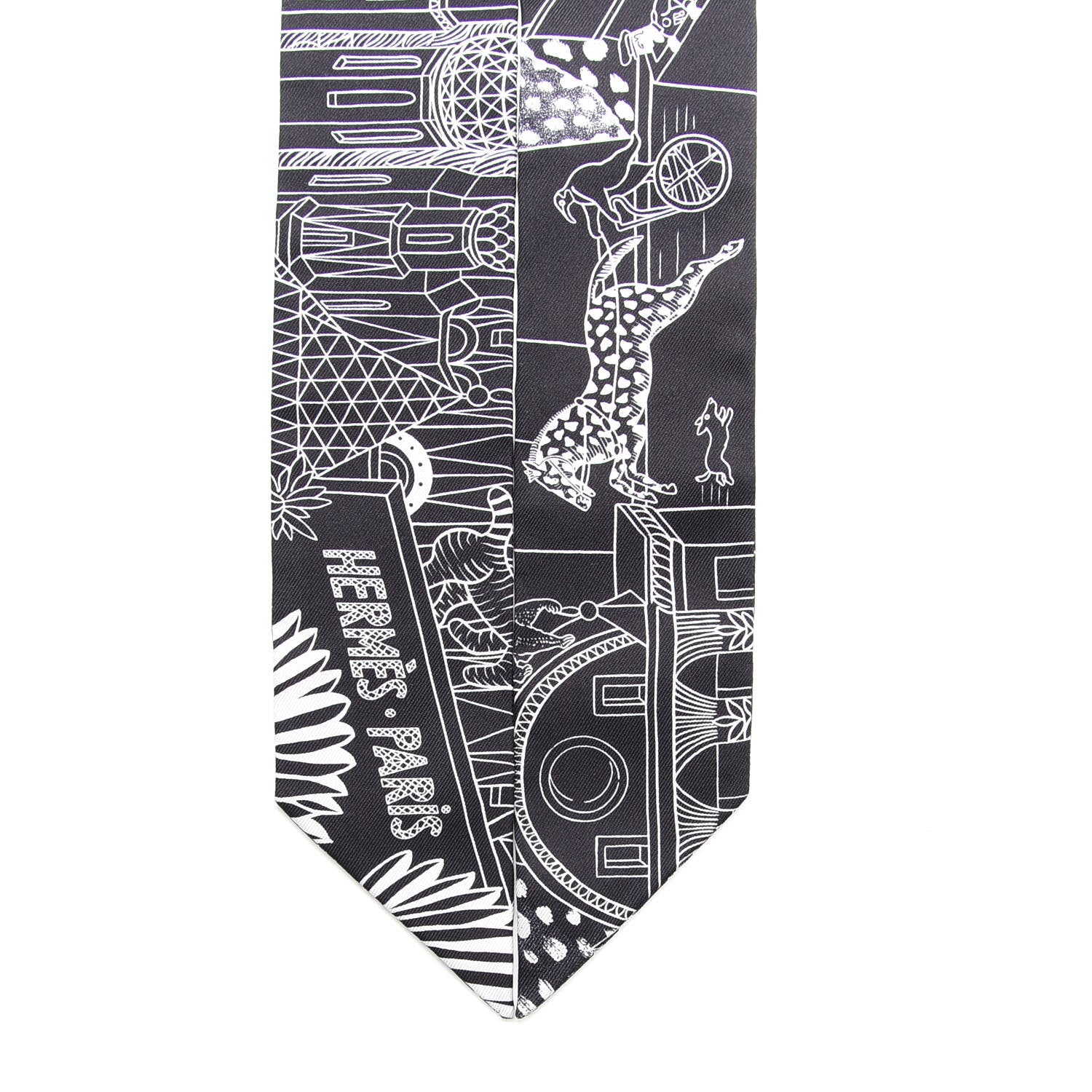 Hermes Silk Animapolis Twilly Black White 3 of 3