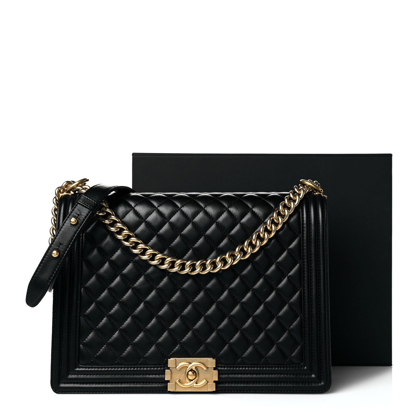 Lambskin Quilted Large Boy Flap Black