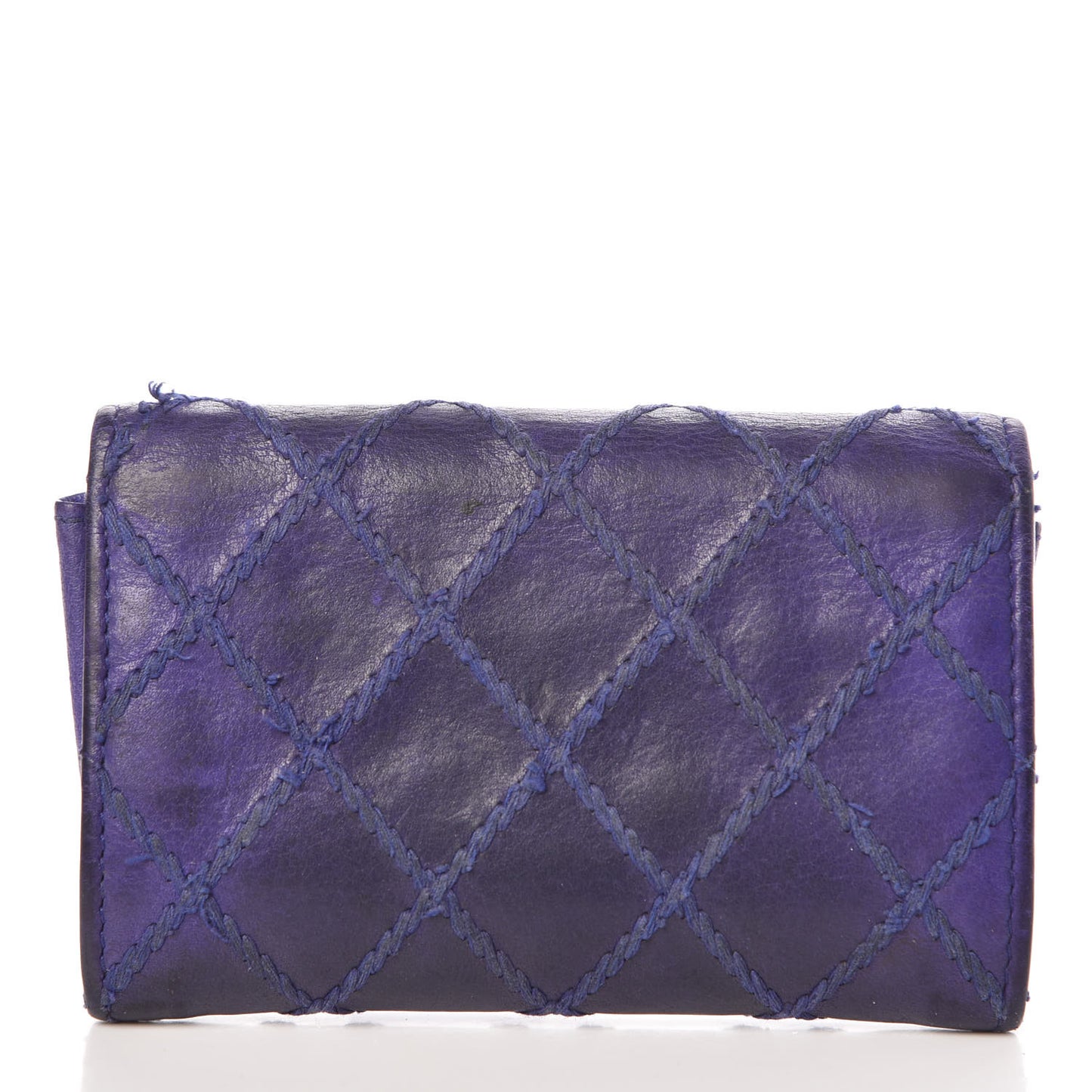 Calfskin Diamond Stitched Card Holder Wallet Purple