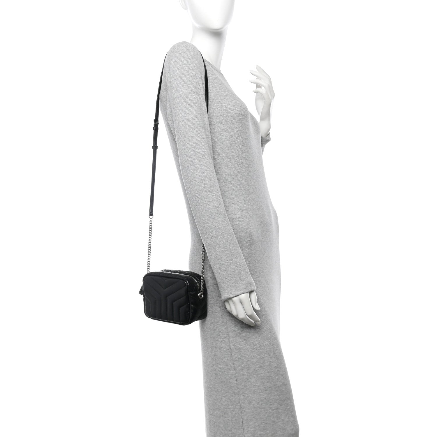 Saint Laurent Calfskin Y Quilted Monogram Mini Loulou Bowling Bag Black 2 of 10