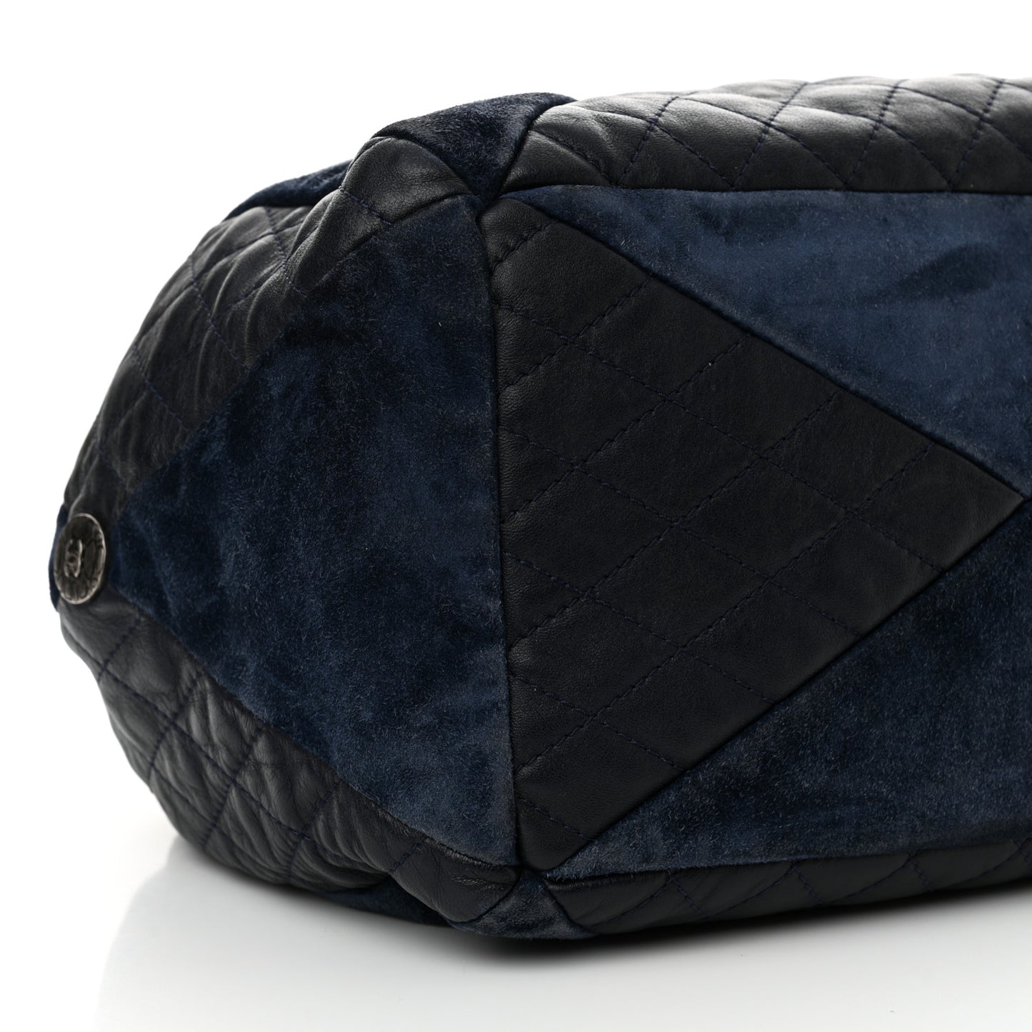 Goatskin Suede Calfskin Quilted Patchwork Drawstring Bag Blue