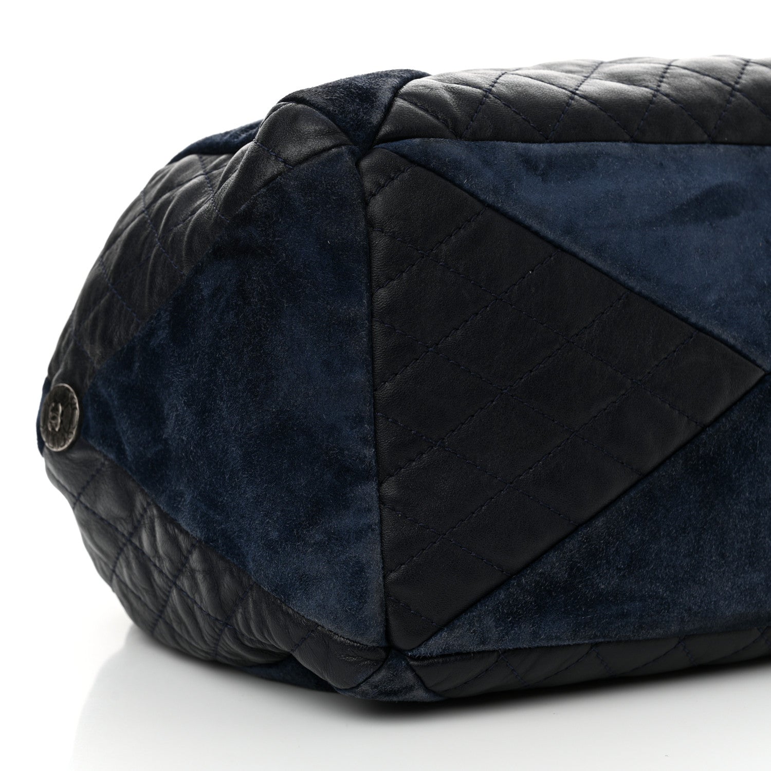 Chanel Goatskin Suede Calfskin Quilted Patchwork Drawstring Bag Blue 8 of 16