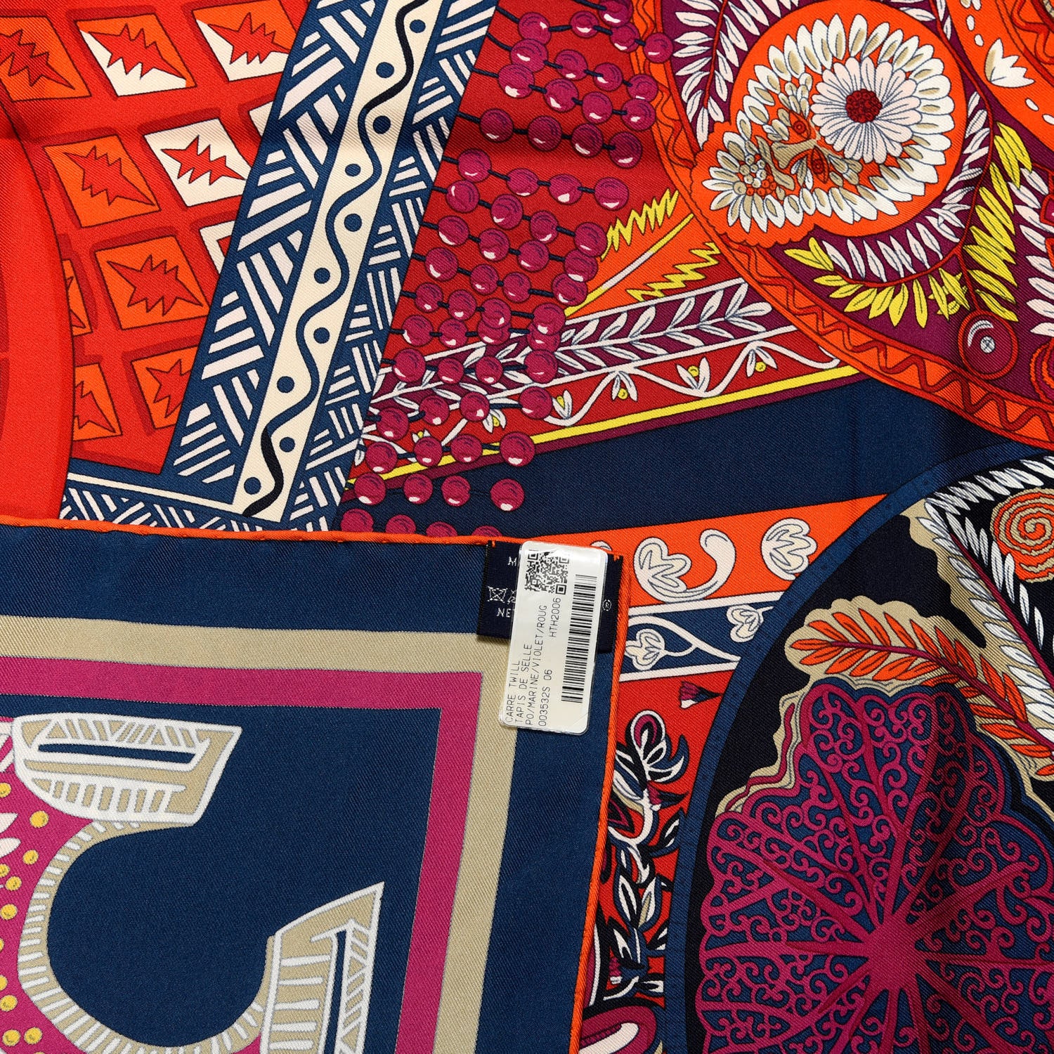 Hermes Silk Tapis De Selle Scarf 90 Marine Violet Rouge 4 of 4